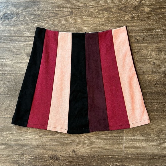 She + Sky Striped Multicolor, Costume Suede Mini Skirt - Picture 1 of 3